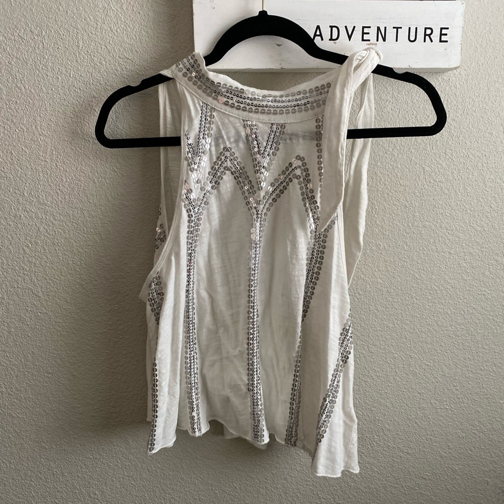 Free People Sequin Bow Tie White Halter Top